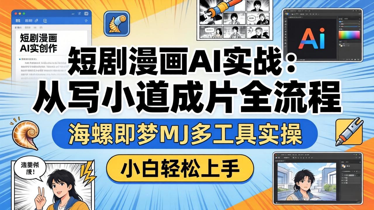 短剧漫画AI实战：从写小说到成片全流程，海螺即梦MJ多工具实操，小白轻松上手-藏宝阁