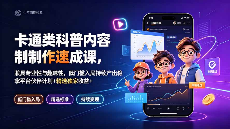 卡通类科普内容制作速成课，兼具专业性与趣味性，低门槛入局持续产出稳拿平台伙伴计划+精选独家收益-藏宝阁