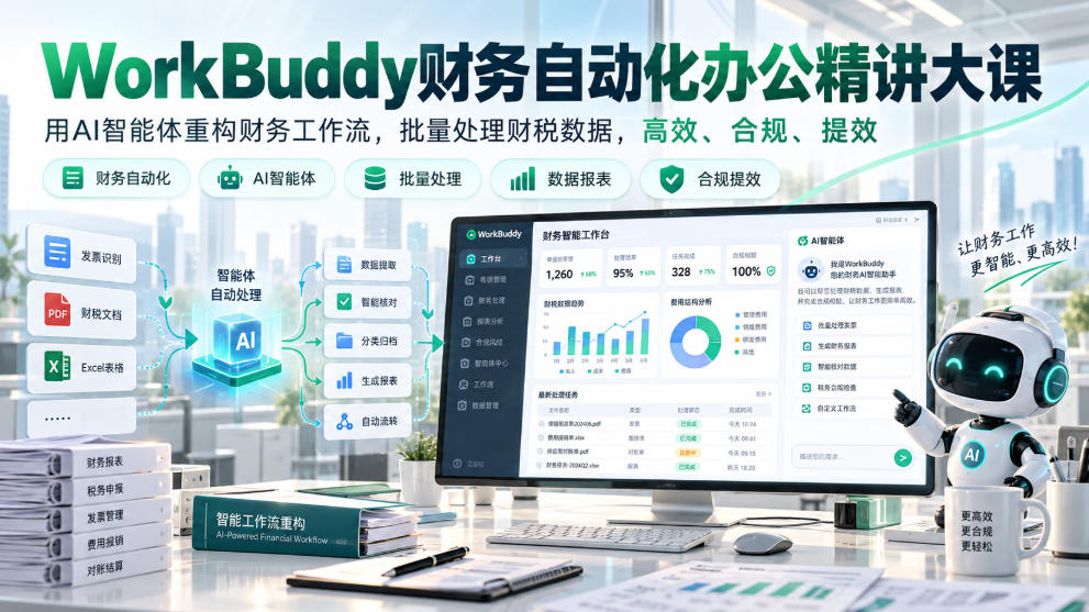 WorkBuddy财务自动化办公精讲大课，用AI智能体重构财务工作流，批量处理财税数据，高效、合规、提效-藏宝阁