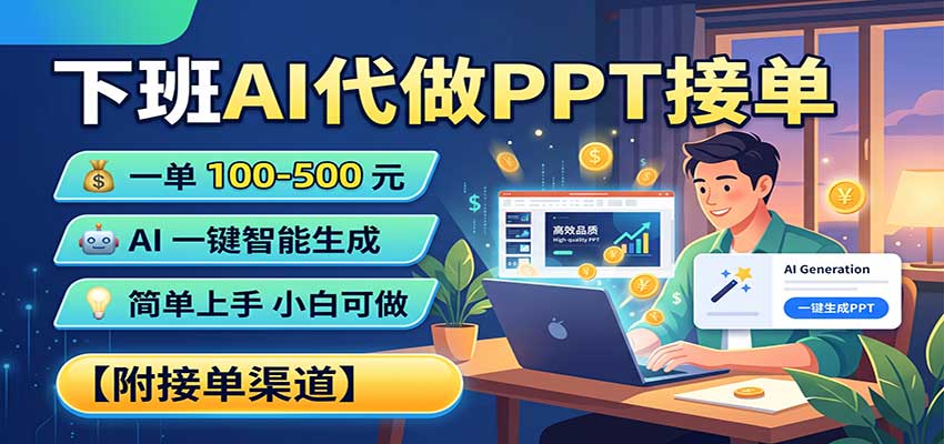 下班AI代做PPT接单，一单100-500，AI一键生成，小白也能做，附接单渠道-藏宝阁