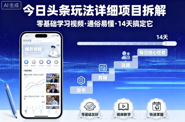 今日头条玩法详细项目拆解，零基础学习视频 通俗易懂 14天搞定它-藏宝阁