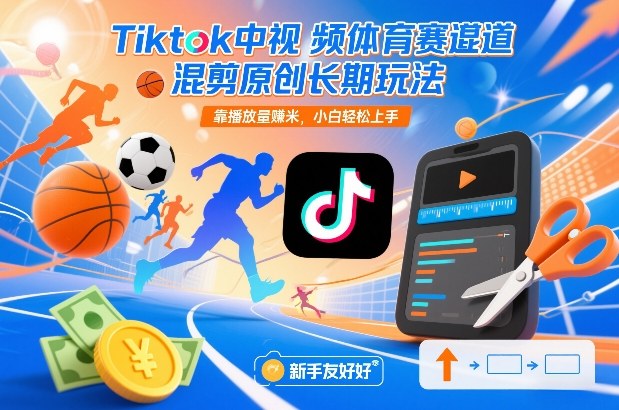 Tiktok中视频体育赛道混剪原创长期玩法，靠播放量賺米，小白轻松上手-藏宝阁