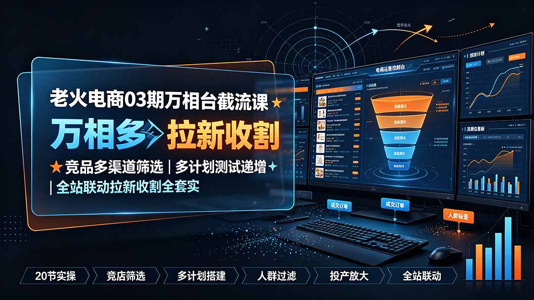 老火电商03期万相台截流课：竞品多渠道筛选｜多计划测试递增｜全站联动拉新收割全套实操教学-藏宝阁