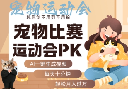 AI一键生成宠物比赛运动会PK视频，纯原创不用剪不用拍，每天十分钟，轻松月入过1W+-藏宝阁