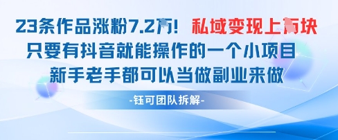 抖音私域项目23条作品涨粉7.2W，私域变现1W-藏宝阁