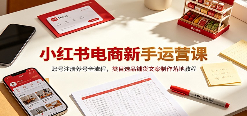 小红书电商新手运营课：账号注册养号全流程，类目选品铺货文案制作落地教程-藏宝阁