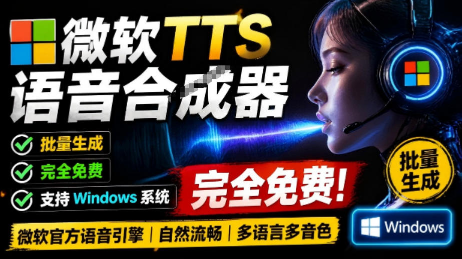 微软TTS免费语音配音生成器，完全免费，支持多语音、多音色选择，Windows系统专用TTS语音合成器-藏宝阁