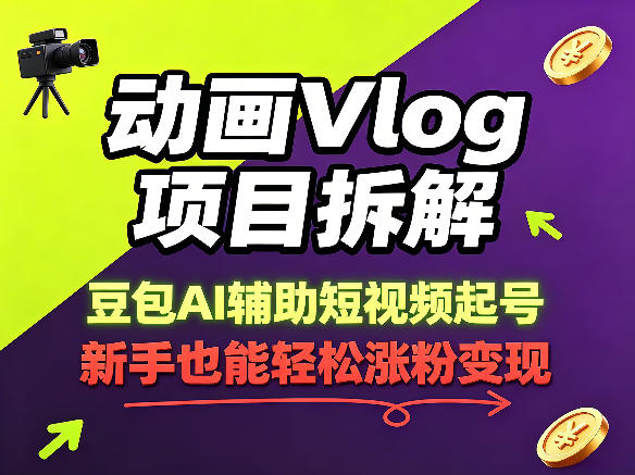 动画Vlog项目拆解，豆包AI辅助短视频起号，新手也能轻松涨粉，43条作品涨粉8.3W-藏宝阁