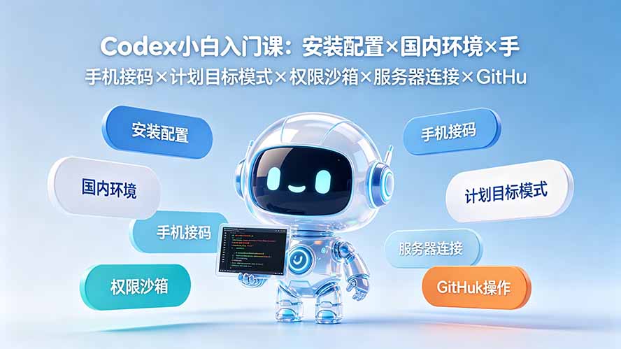 Codex小白入门课：安装配置×国内环境×手机接码×计划目标模式×权限沙箱×服务器连接×GitHub操作-藏宝阁