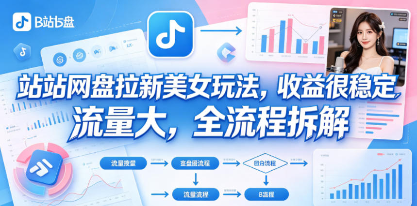 B站网盘拉新美女玩法，收益很稳定，流量大，全流程拆解-藏宝阁