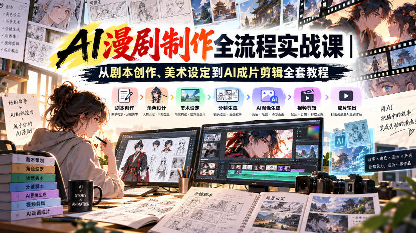 AI漫剧制作全流程实战课｜从剧本创作、美术设定到AI成片剪辑全套教程​-藏宝阁