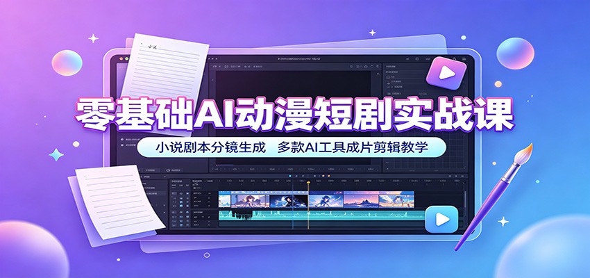 零基础AI动漫短剧实战课：小说剧本分镜生成，多款AI工具成片剪辑教学-藏宝阁