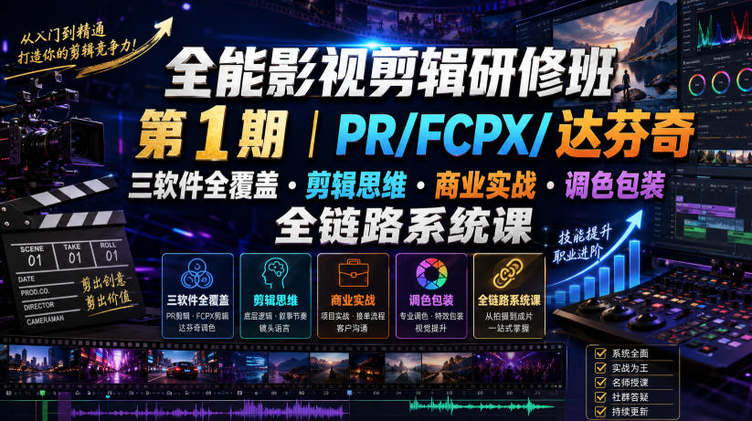 全能影视剪辑研修班第1期｜PR/FCPX/达芬奇三软件全覆盖・剪辑思维・商业实战・调色包装全链路系统课-藏宝阁