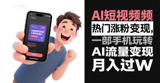AI短视频热门涨粉变现，一部手机玩转AI流量变现，月入过W-藏宝阁