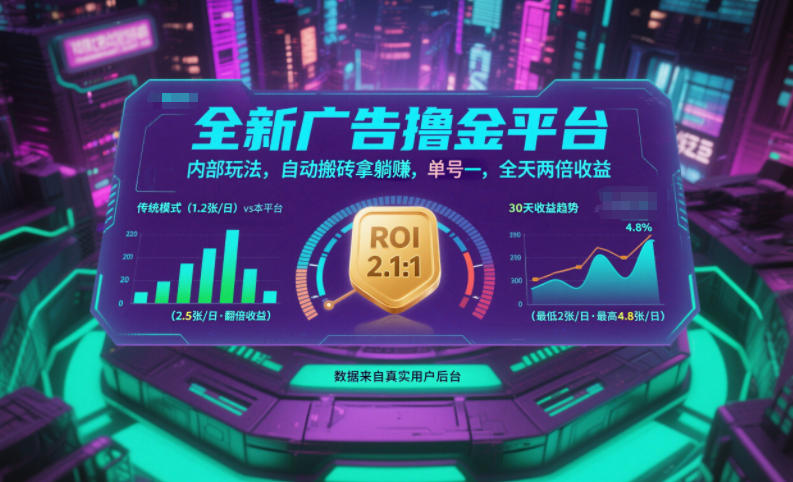 全新广告撸金平台，内部玩法，自动搬砖拿躺賺，单号一天保底2张+，全天两倍收益【揭秘】-藏宝阁