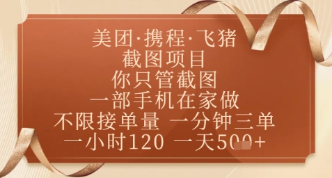 飞猪美团截图项目，你只管截图，一部手机在家做，正规平台无套路，一天5张+【揭秘】-藏宝阁
