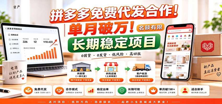 拼多多免费代发合作｜单月破万！长期稳定项目，名额有限-藏宝阁