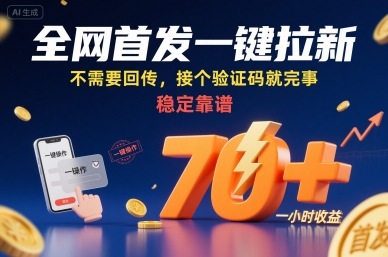 全网首发一键拉新项目，不需要回传，接个验证码就完事，稳定靠谱，一小时收益70+【揭秘】-藏宝阁