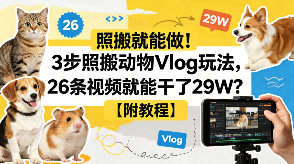 照搬就能做！3步照搬动物Vlog玩法，26条视频就能干了29W？【附教程】【赠coze一键生成工作流】-藏宝阁