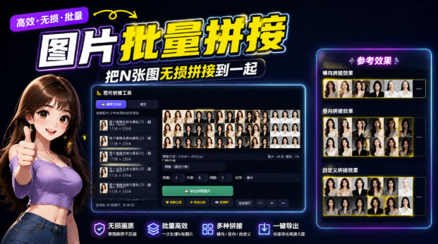 图片批量拼接，把N张图无损拼接到一起，支持横向、竖向、自定义等功能-藏宝阁