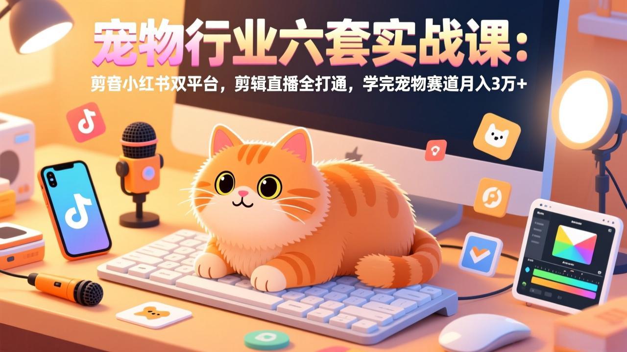 宠物行业六套实战课：抖音小红书双平台，剪辑直播全打通，学完宠物赛道月入3万+-藏宝阁