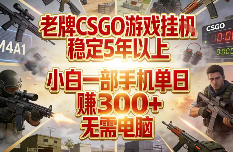 老牌CSGO游戏挂G，稳定5年以上，小白一部手机单日賺3张+，无需电脑【揭秘】-藏宝阁