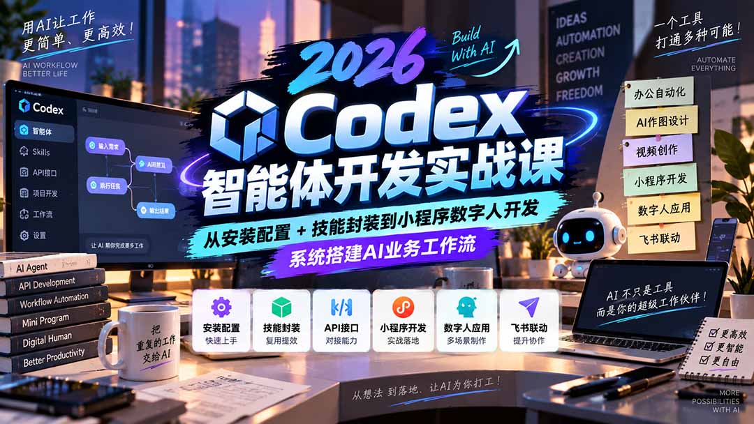 2026Codex智能体开发实战课：从安装配置+技能封装到小程序数字人开发，系统搭建AI业务工作流-藏宝阁