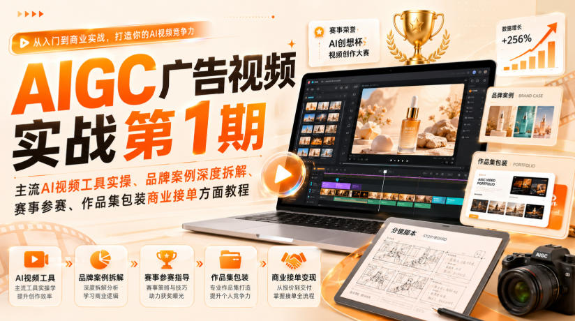 AIGC广告视频实战第1期，主流AI视频工具实操、品牌案例深度拆解、赛事参赛、作品集包装商业接单方面教程-藏宝阁