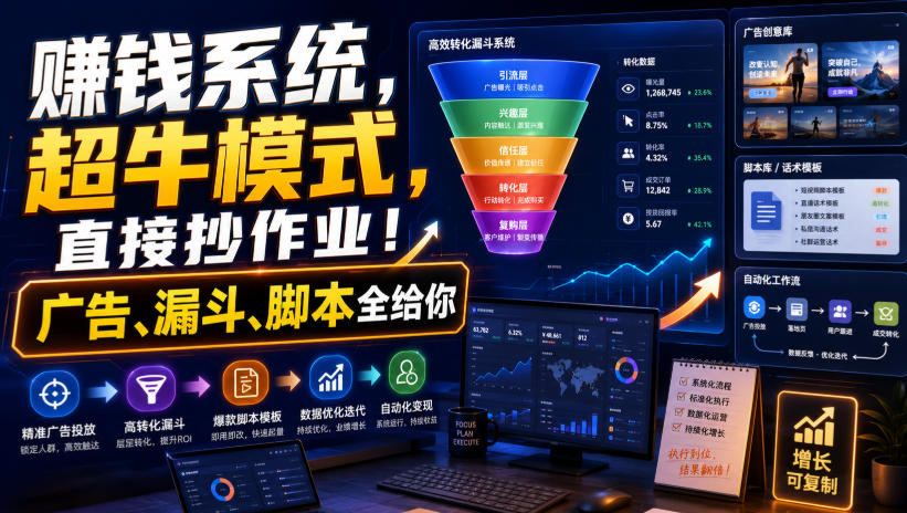 賺钱系统，超牛模式，直接抄作业！广告、漏斗、脚本全给你【原创双语字幕】-藏宝阁