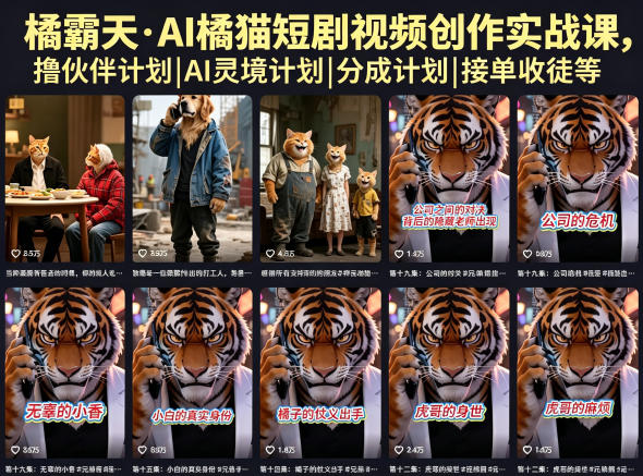橘霸天·AI橘猫短剧视频创作实战课，撸伙伴计划|AI灵境计划|分成计划|接单收徒等-藏宝阁