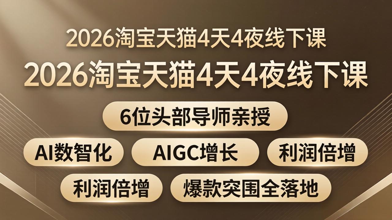 2026淘宝天猫4天4夜线下课：6位头部导师亲授，AI数智化+AIGC增长+利润倍增+爆款突围全落地-藏宝阁