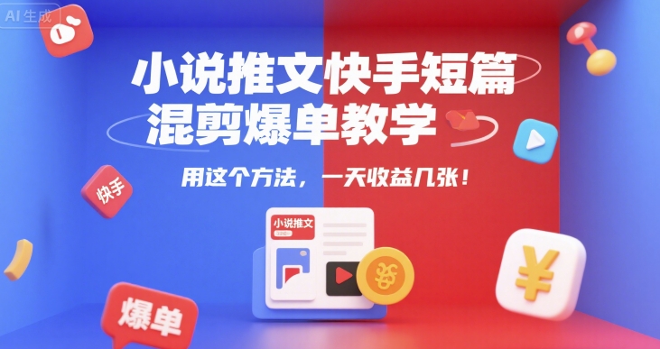 小说推文快手短篇混剪爆单教学，用这个方法，一天收益几张-藏宝阁