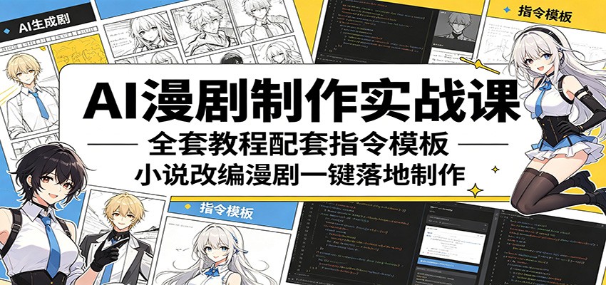 AI漫剧制作实战课：全套教程配套指令模板，小说改编漫剧一键落地制作-藏宝阁