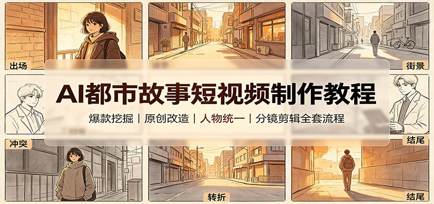 AI都市故事短视频制作教程：爆款挖掘原创改造，人物统一分镜剪辑全套流程-藏宝阁