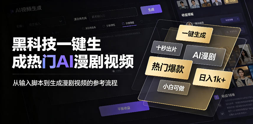 黑科技一键生成热门AI漫剧视频，十秒钟即可搞定，小白也能日入1k+【揭秘】-藏宝阁