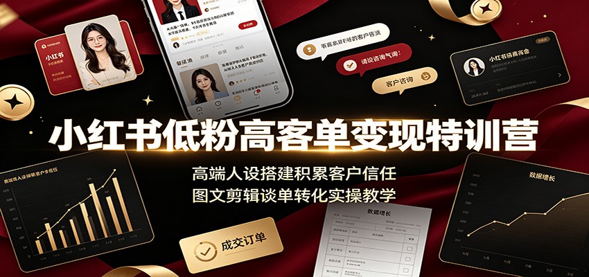 小红书低粉高客单变现特训营：高端人设搭建积累客户信任，图文剪辑谈单转化实操教学-藏宝阁