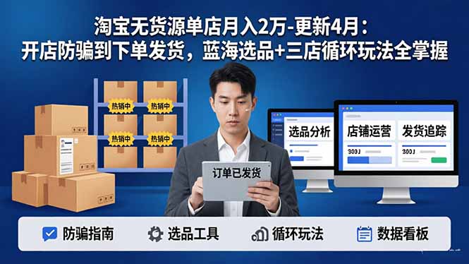 淘宝无货源5.0单店月入2万-更新4月：开店防骗到下单发货，蓝海选品+三店循环玩法全掌握-藏宝阁