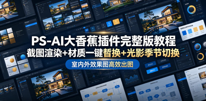 PS-AI大香蕉插件完整版教程，截图渲染+材质一键替换+光影季节切换，室内外效果图高效出图高阶课程-藏宝阁