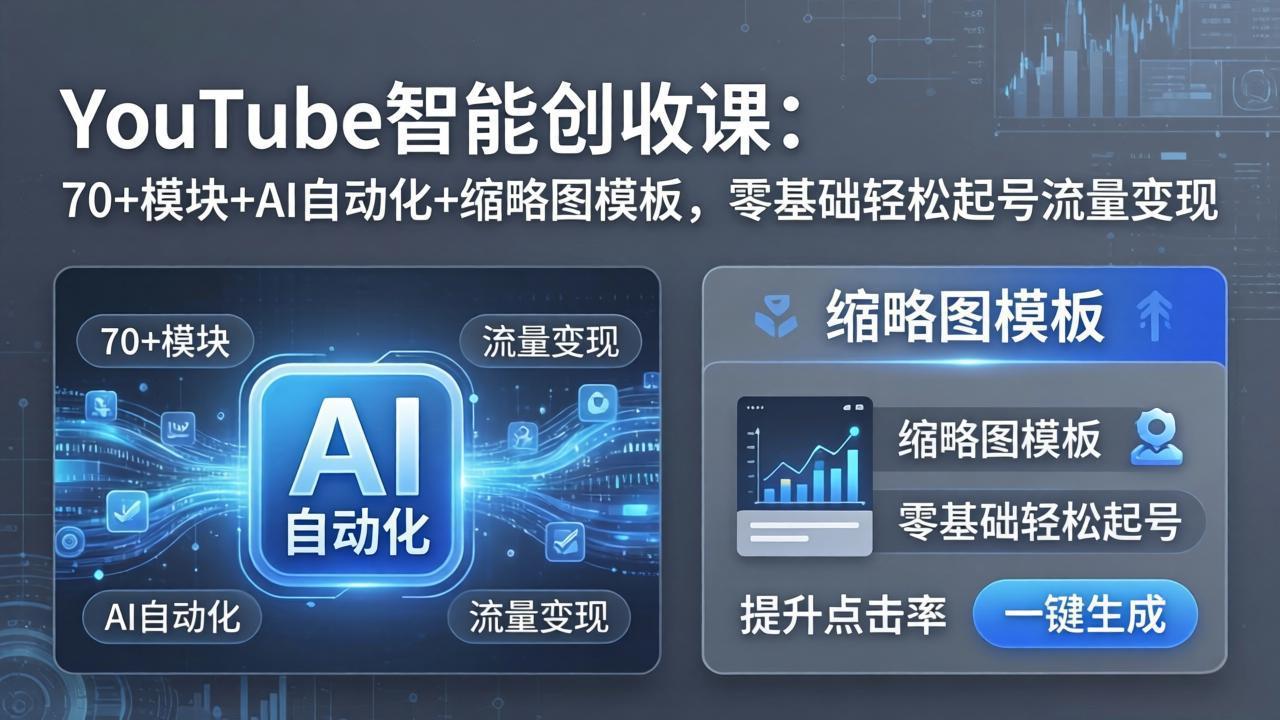 YouTube智能创收课：70+模块+AI自动化+缩略图模板，零基础轻松起号流量变现-藏宝阁