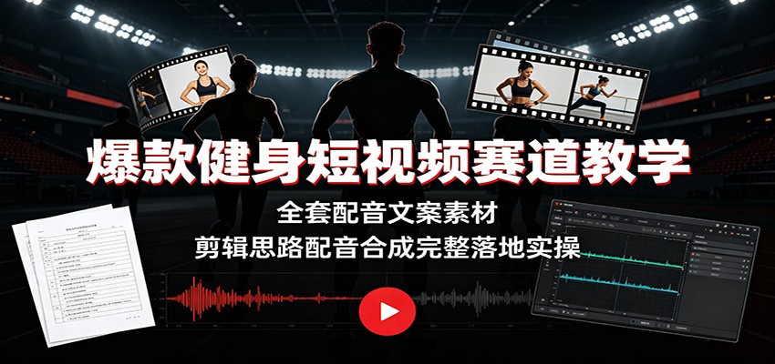 爆款健身短视频赛道教学：全套配音文案素材，剪辑思路配音合成完整落地实操-藏宝阁