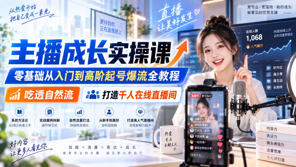 主播成长实操课｜零基础从入门到高阶起号爆流全教程，吃透自然流，打造千人在线直播间-藏宝阁