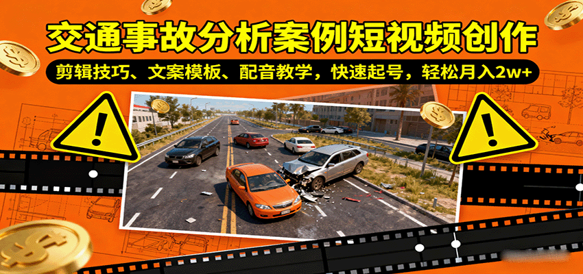 交通事故分析案例短视频创作，剪辑技巧、文案模板、配音教学，快速起号，轻松月入2w+-藏宝阁