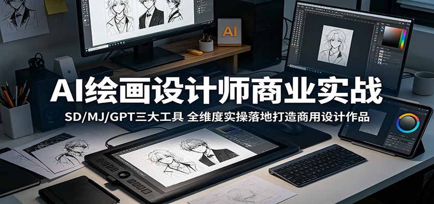 AI绘画设计师商业实战：SD/MJ/GPT三大工具，全维度实操落地打造商用设计作品-藏宝阁