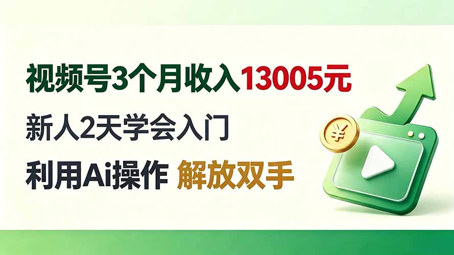视频号3个月收入13005元， 新人2天学会入门， 利用Ai操作 解放双手！-藏宝阁