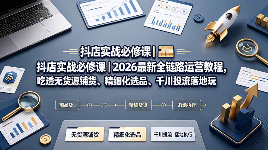 抖店实战必修课｜2026最新全链路运营教程，吃透无货源铺货、精细化选品、千川投流落地玩法-藏宝阁