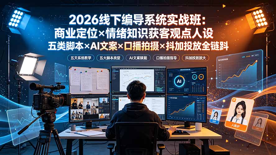2026线下编导系统实战班：商业定位×情绪知识获客观点人设五类脚本×AI文案×口播拍摄×抖加投放全链路-藏宝阁