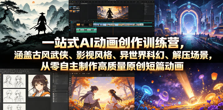 一站式AI动画创作训练营，涵盖古风武侠、影视风格、异世界科幻、解压场景，从零自主制作高质量原创短篇动画(更新)-藏宝阁