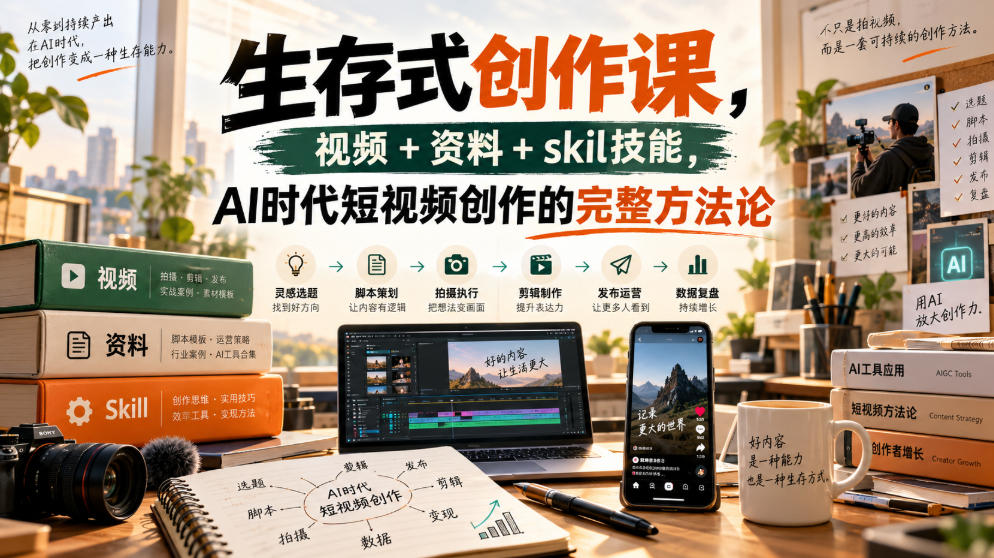 生存式创作课，视频+资料+skil技能，ai时代短视频创作的完整方法论-藏宝阁