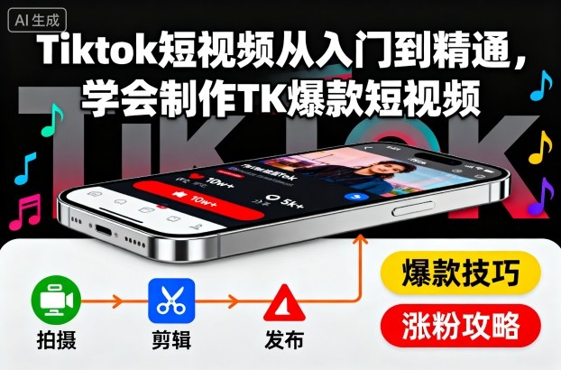 Tiktok短视频从入门到精通，学会制作TK爆款短视频-藏宝阁