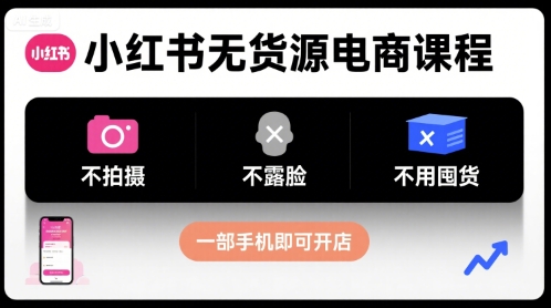 小红书无货源电商课程，不拍摄不露脸不用囤货，一部手机即可开店-藏宝阁